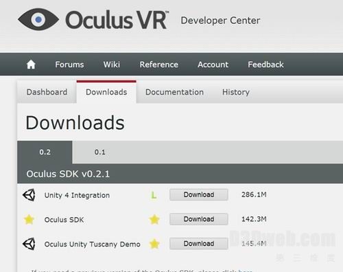 Oculus 官方提供的 Rift SDK 下载