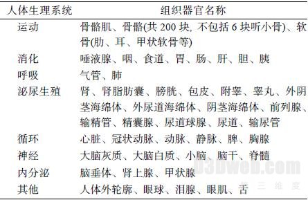 表3 已分割和重建的人体组织器官