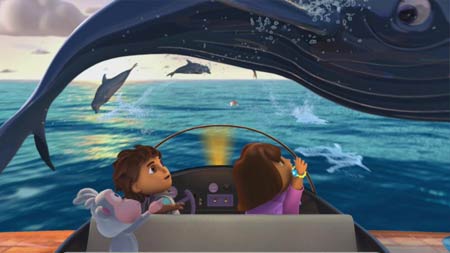 图二:Dora、Diego和小猴子Boots正在穿越大海
