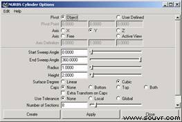 图3-14NURBSCylinderOptions窗口