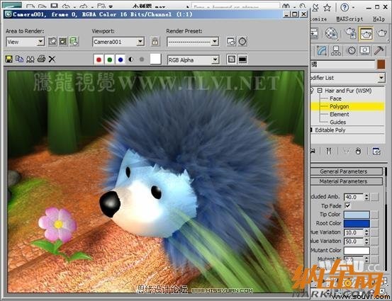 3D Max使用Hair and Fur修改器设置毛发效果,PS教程,设友公社教程网