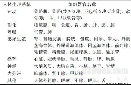 表3 已分割和重建的人体组织器官