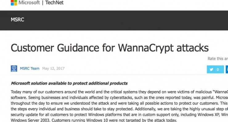 比特币勒索病毒凶猛，微软对已停止支持的Windows XP和Windows 2003发特别补丁